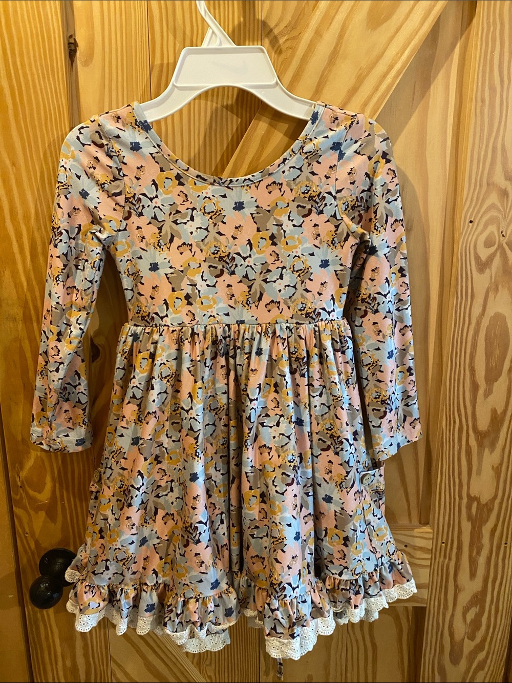 Cheeky Plum - Girls' Pink Floral Long-Sleeve Ruffle Dress